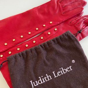 Rare Judith Leiber Red Leather Gloves